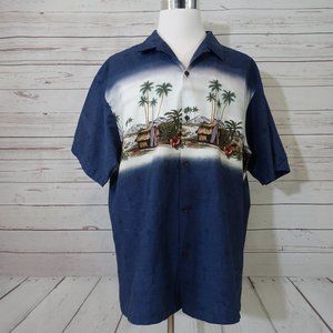 VTG RJC Hawaiian Shirt Button Up Blue Camp Shirt